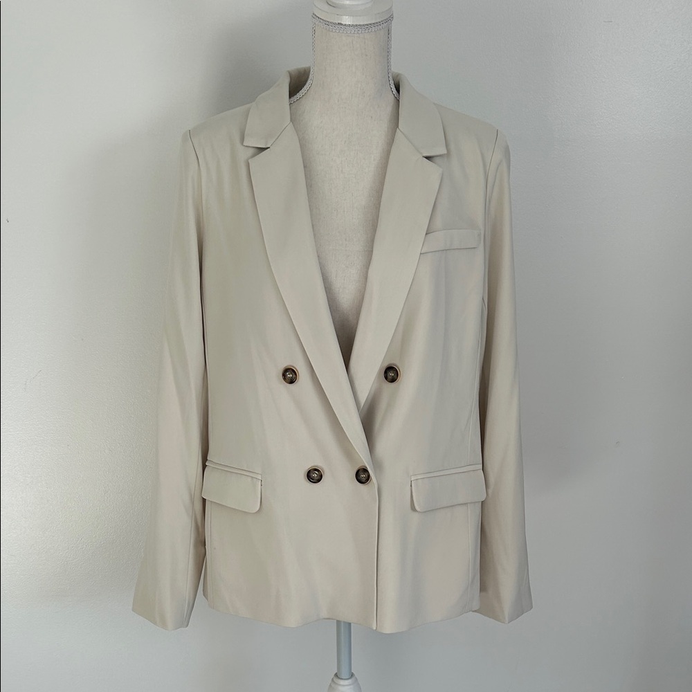 Aaron & Amber Women's Cream Double-Breasted Blazer Large